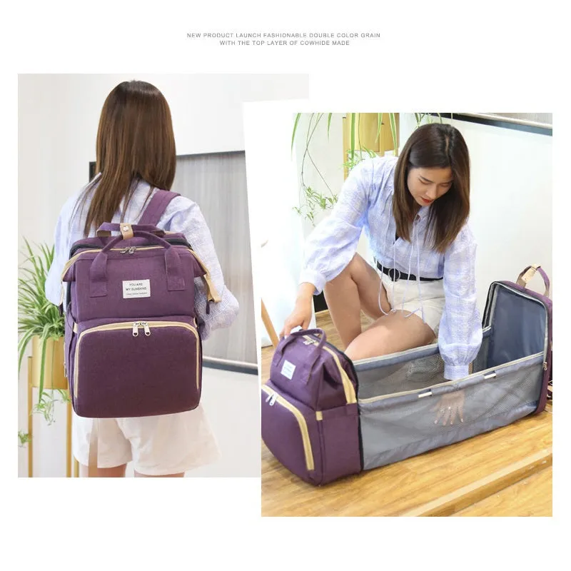3-in-1 Folding Mummy Bag Crib Waterproof Large Capacity Backpack Organizer